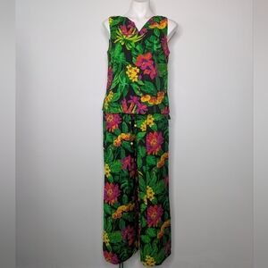 Panama Jack Green Yellow Tropical Floral Foliage Lounge Set M